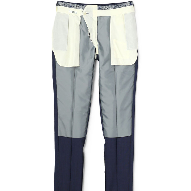 SUIT SELECT　アウトレット 【WEB限定/OUTLET/汚れ・キズ等有】【CLASSICO TAPERED】【春夏】ウール 1タックテーパードパンツ/ネイビー×ソリッド/ウエストムーブ/ウォッシャブル/※裾上げ必要 紺淡色