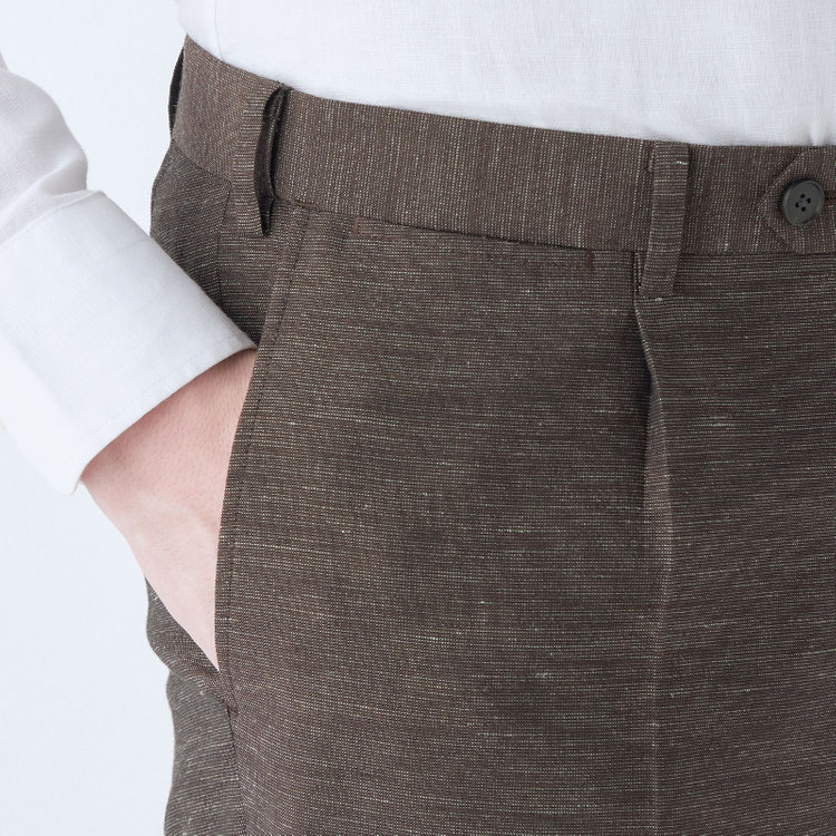 シルバーライン 【CLASSICO TAPERED】【春夏】 1タックテーパードパンツ/ブラウン/ウエストムーブ/※裾上げ済み仕様 茶中間