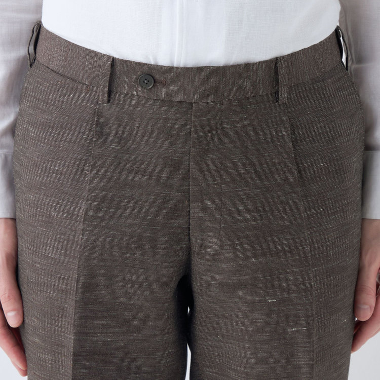 シルバーライン 【CLASSICO TAPERED】【春夏】 1タックテーパードパンツ/ブラウン/ウエストムーブ/※裾上げ済み仕様 茶中間