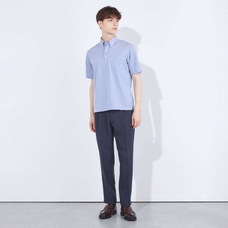 シルバーライン 【RBC/五分袖】ボタンダウンビズポロシャツ プルオーバータイプ/ブルー/4S コットンブレンド 紺淡色