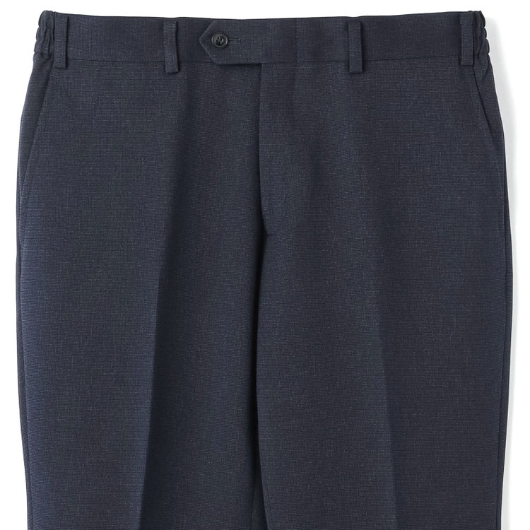 ブラックライン 【SLIM TAPERED_2】【年間】2釦シングルスリーピーススーツ 0タック/ネイビー/ウエストシャーリング/4S SUSTAINABILITY&ECOLOGY FABRIC/リバーシブルベスト仕様（グレー）/※パンツ裾上げ済仕様 紺濃色