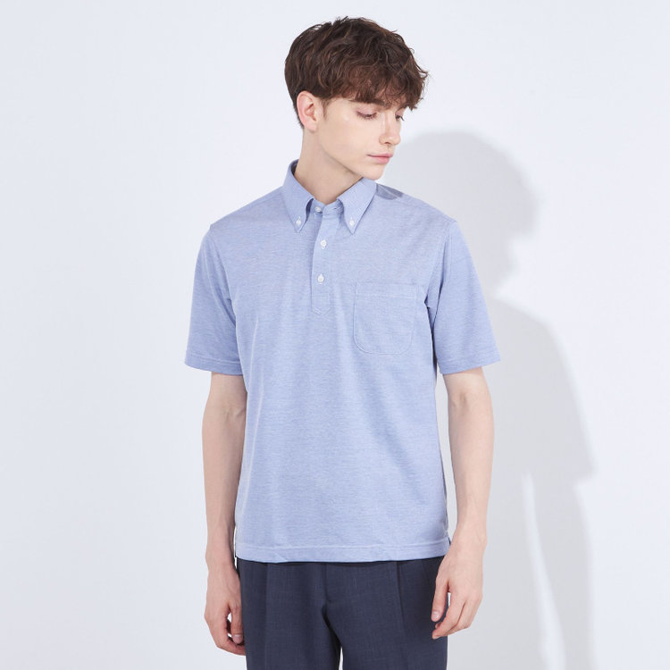 シルバーライン 【RBC/五分袖】ボタンダウンビズポロシャツ プルオーバータイプ/ブルー/4S コットンブレンド 紺淡色