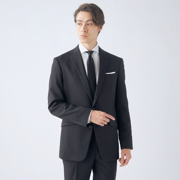 ブラックライン 【KSW】【年間】2釦シングルスーツ 0タック/ブラック×シャドーストライプ/ウォッシャブルパンツ※裾上げ必要 黒