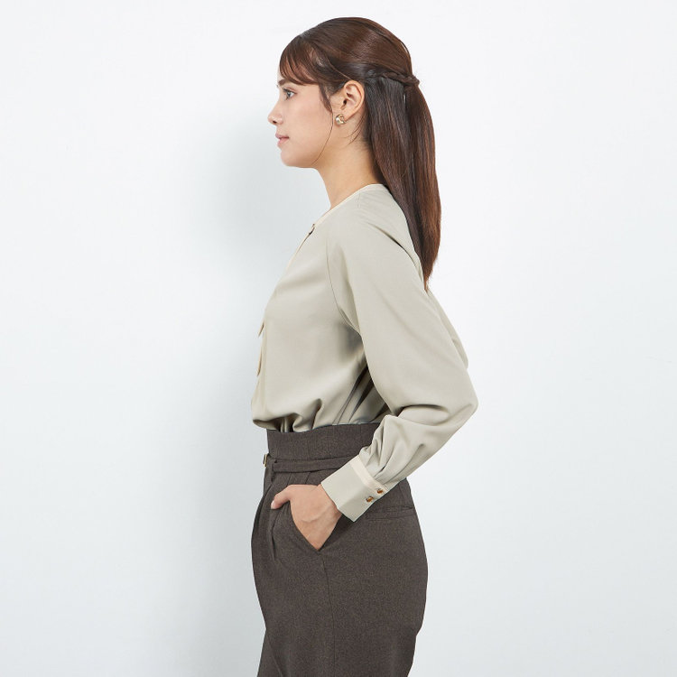 シルバーライン 【SL/長袖】ボウタイライクプルオーバー/グリーン+ホワイト/「ウォッシャブル」「ストレッチ」「防シワ」「UV加工」「静電気防止」 緑淡色