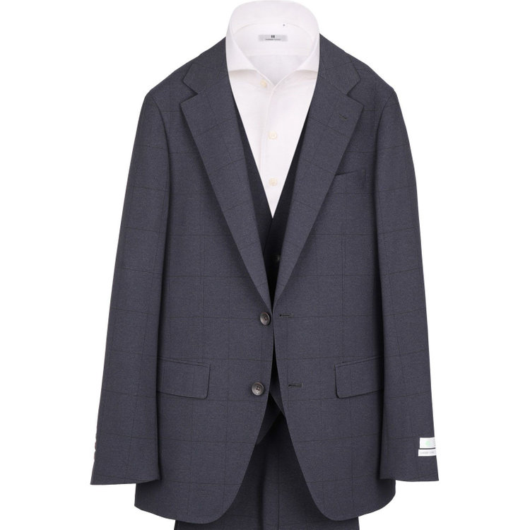 スーツセレクト 【発送在庫あり】【CLASSICO TAPERED】【春夏】2釦シングルスリーピーススーツ 1タック/ネイビー×ウィンドペン/ウエストムーブ/4S SUSTAINABILITY&ECOLOGY FABRIC/※パンツ裾上げ済仕様 ネイビー系(紺)