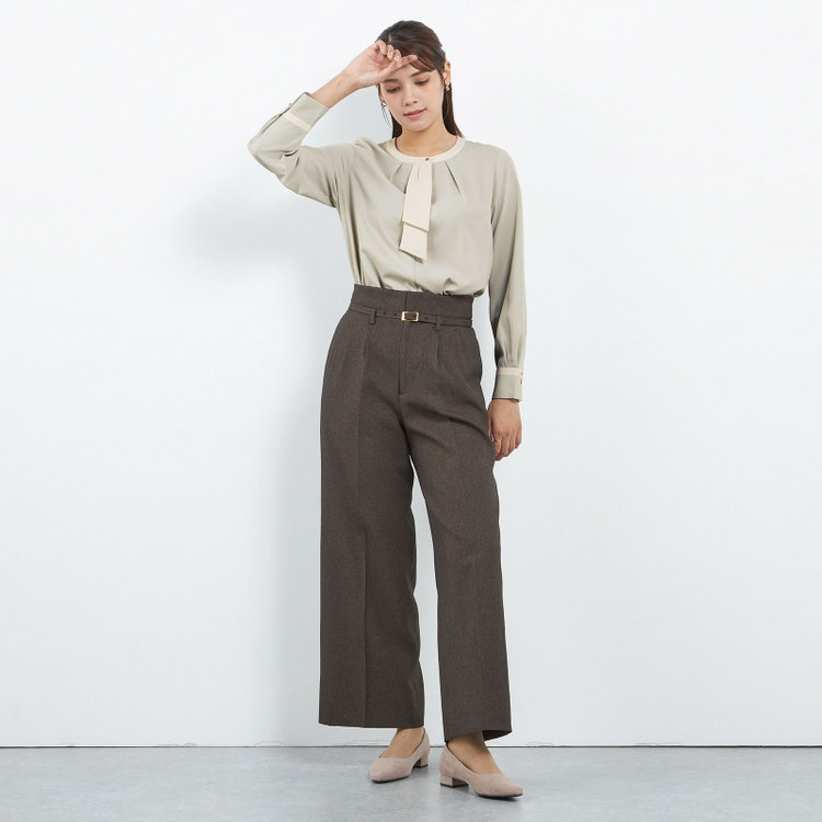 シルバーライン 【SL/長袖】ボウタイライクプルオーバー/グリーン+ホワイト/「ウォッシャブル」「ストレッチ」「防シワ」「UV加工」「静電気防止」 緑淡色