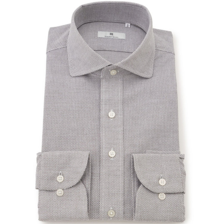 シルバーライン 【発送在庫あり】【CLASSICO TAPERED】ホリゾンタルワイドドレスワイシャツ/ブラウン×レノクロス(からみ織り) 茶中間