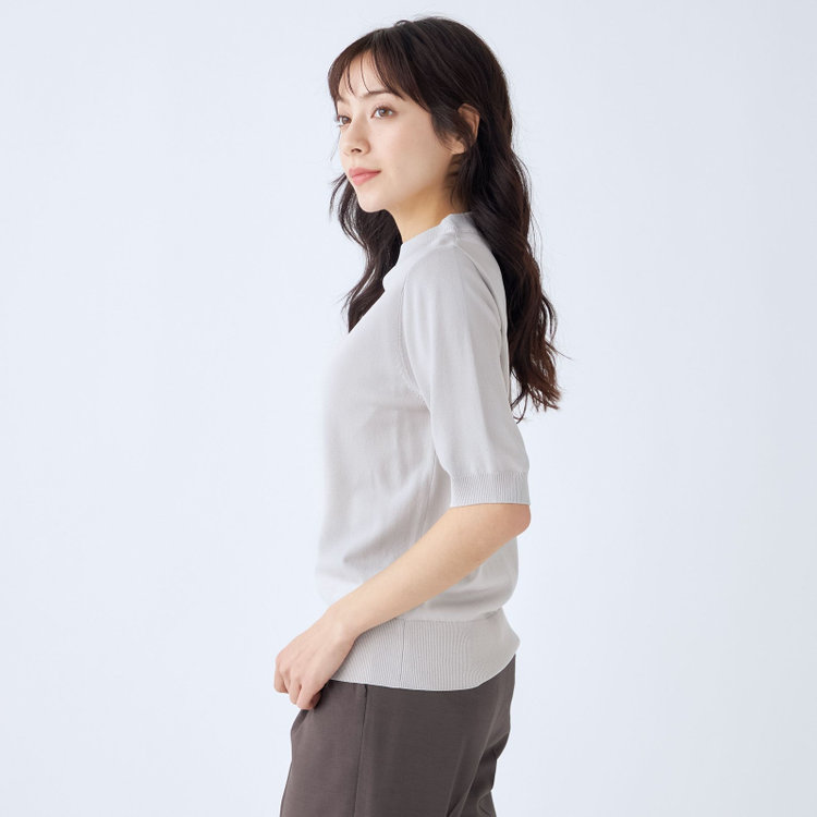 シルバーライン 【SILVER LINE/５分袖】 天竺編みモックネックニット/グレー グレー淡色