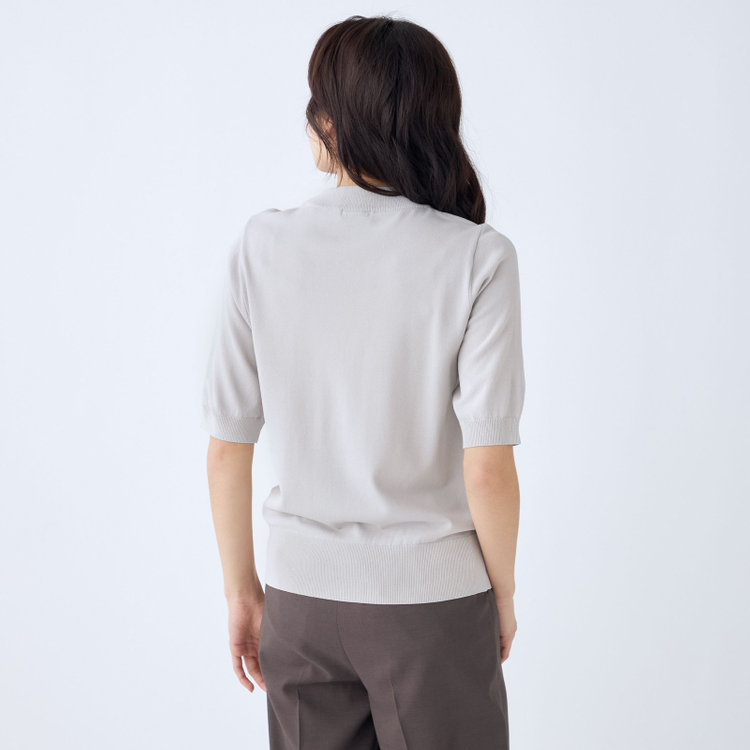 シルバーライン 【SILVER LINE/５分袖】 天竺編みモックネックニット/グレー グレー淡色