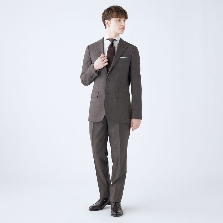 シルバーライン 【CLASSICO TAPERED】【春夏】3釦段返りシングルスーツ 2タック/ブラウン×ハウンドトゥース/ウエストムーブ/NEW ZEALAND WOOL MIX/※裾上げ必要 茶中間