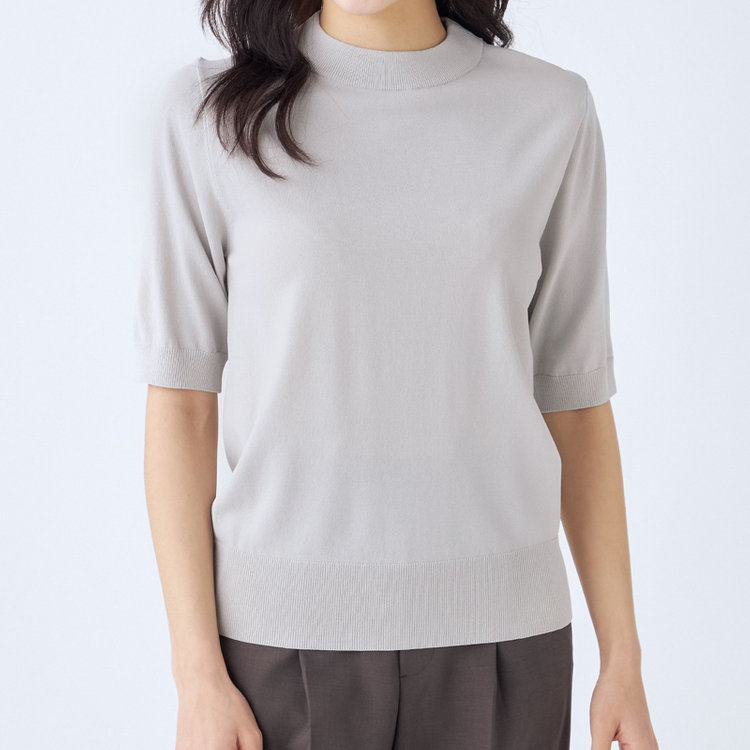 シルバーライン 【SILVER LINE/５分袖】 天竺編みモックネックニット/グレー グレー淡色