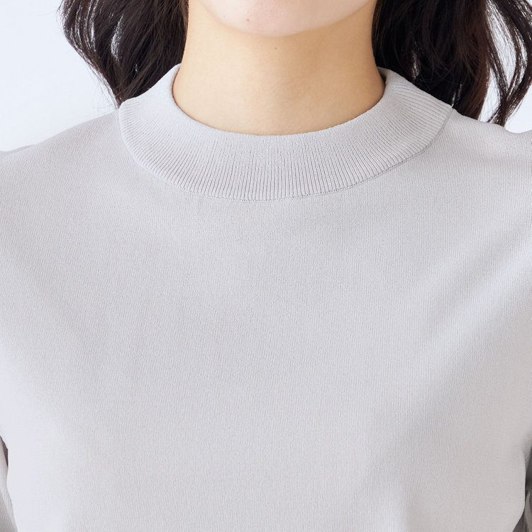 シルバーライン 【SILVER LINE/５分袖】 天竺編みモックネックニット/グレー グレー淡色