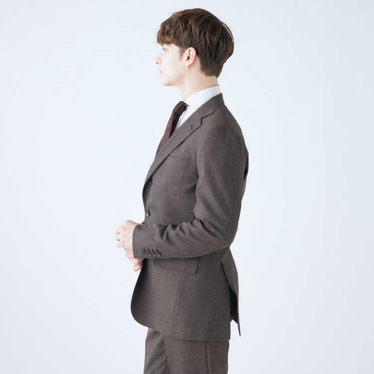 シルバーライン 【CLASSICO TAPERED】【春夏】3釦段返りシングルスーツ 2タック/ブラウン×ハウンドトゥース/ウエストムーブ/NEW ZEALAND WOOL MIX/※裾上げ必要 茶中間
