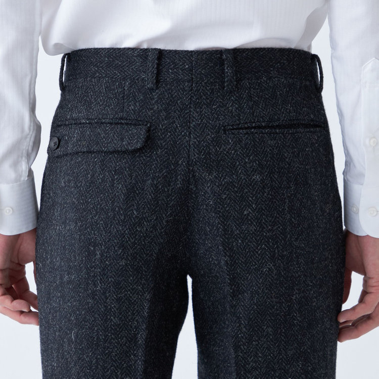 シルバーライン 【CLASSICO TAPERED】【秋冬】ウールテーパードパンツ 2タック/×グレー×ヘリンボーン+ツイード/Harris Tweed hand woven in the outer hebrides of scotland/※裾上げ必要 グレー濃色