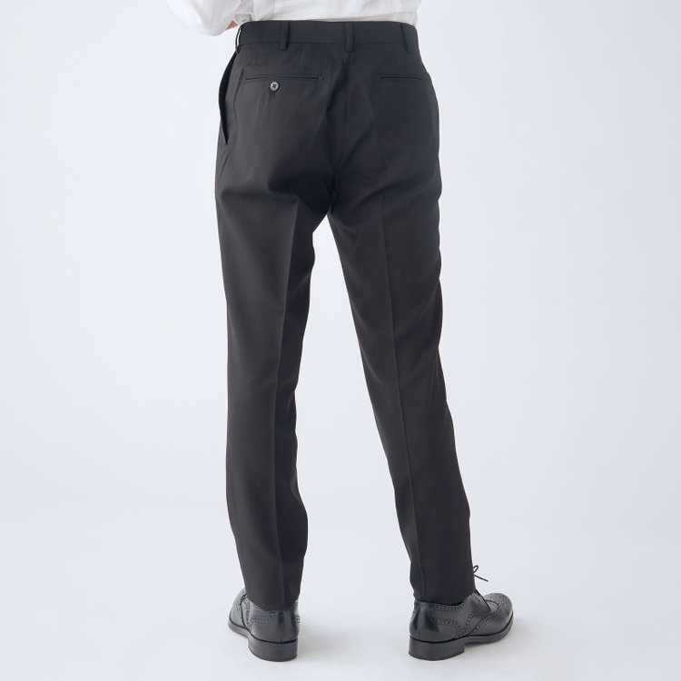 ブラックライン 【SLIM TAPERED】【年間】0タックテーパードパンツ/ブラック×シャドーストライプ/ウエストムーブ/ウォッシャブル/4S SUSTAINABILITY&ECOLOGY FABRIC/※裾上げ必要 黒