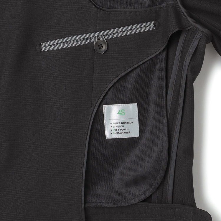シルバーライン 【RBC】【春夏】2釦シングルスーツ 1タック/ブラック×チェック/ウエストムーブ/4S AIR SUSTAINABILITY&ECOLOGY FABRIC/※パンツ裾上げ済仕様 黒