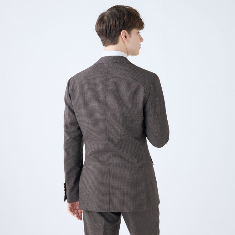 シルバーライン 【CLASSICO TAPERED】【春夏】3釦段返りシングルスーツ 2タック/ブラウン×ハウンドトゥース/ウエストムーブ/NEW ZEALAND WOOL MIX/※裾上げ必要 茶中間