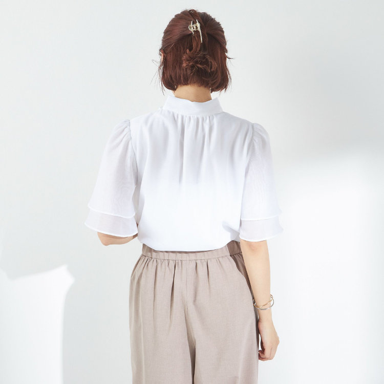 スーツセレクト 【半袖】リボンブラウス/ホワイト 白