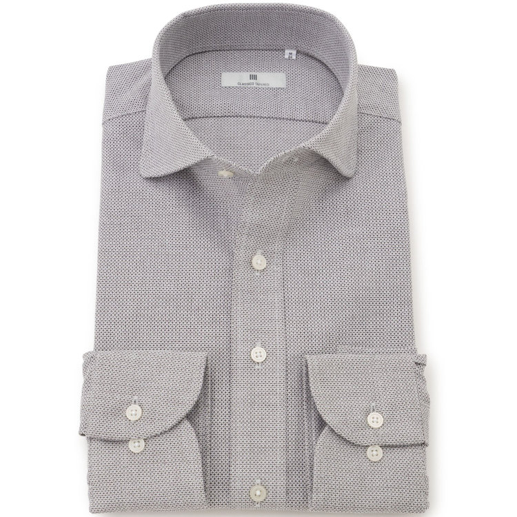 シルバーライン 【発送在庫あり】【CLASSICO TAPERED】ホリゾンタルワイドドレスワイシャツ/ブラウン×レノクロス(からみ織り) 茶中間