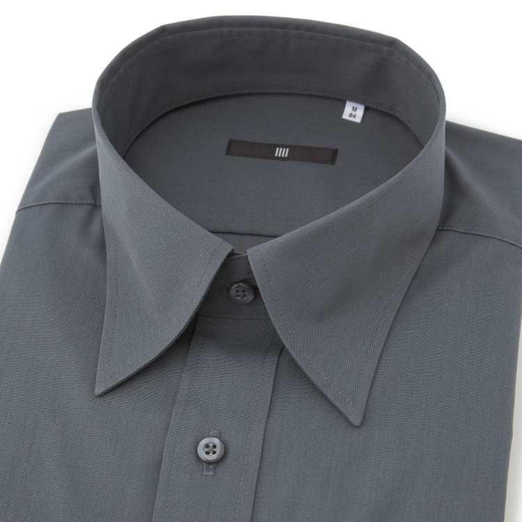 ブラックライン 【発送在庫あり】【BLACK LINE】【形態安定】ロングポイントカラーワイシャツ/ダークグレー グレー中間