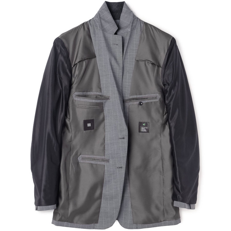 ブラックライン 【SLIM TAPERED_2】【春夏】2釦シングルスーツ 0タック/グレー×ストライプ/ウエストシャーリング/4S SUSTAINABILITY&ECOLOGY FABRIC/ウォッシャブル/※パンツ裾上げ済仕様 グレー中間