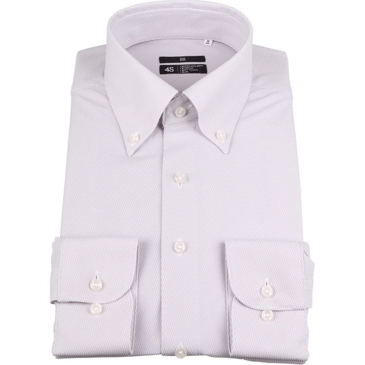 SUIT SELECT　アウトレット 【WEB限定/OUTLET/汚れ・キズ等有】【BL】ボタンダウンワイシャツ/グレー×ドビー/「4S」スーパーノンアイロン・ストレッチ グレー中間