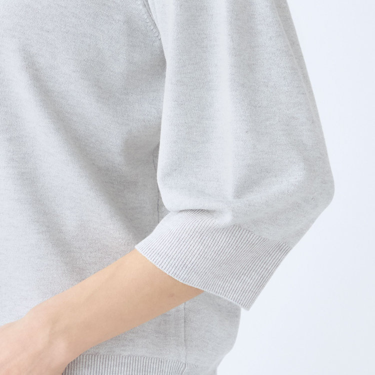 シルバーライン 【SILVER LINE/５分袖】ラメ天竺編みボートネックニット/グレー×ホワイトシルバー グレー淡色