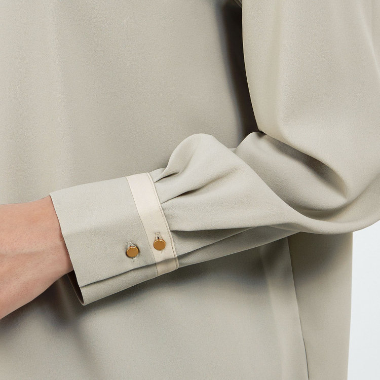 シルバーライン 【SL/長袖】ボウタイライクプルオーバー/グリーン+ホワイト/「ウォッシャブル」「ストレッチ」「防シワ」「UV加工」「静電気防止」 緑淡色