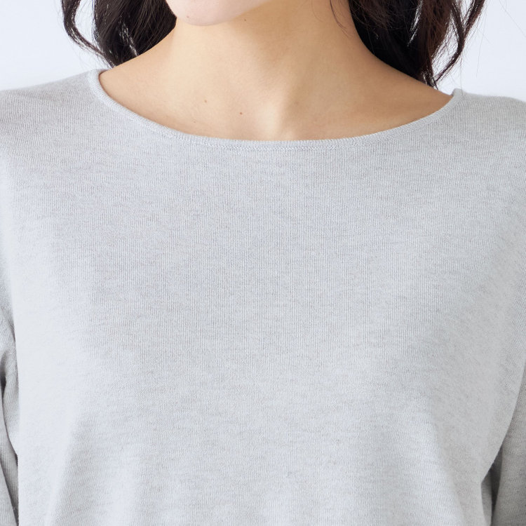 シルバーライン 【SILVER LINE/５分袖】ラメ天竺編みボートネックニット/グレー×ホワイトシルバー グレー淡色