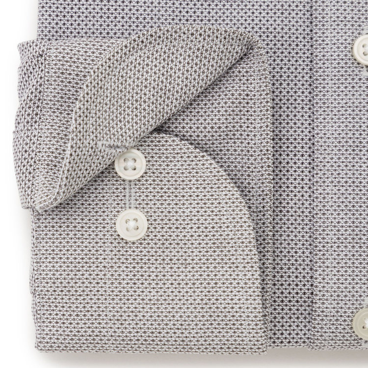 シルバーライン 【発送在庫あり】【CLASSICO TAPERED】ホリゾンタルワイドドレスワイシャツ/ブラウン×レノクロス(からみ織り) 茶中間