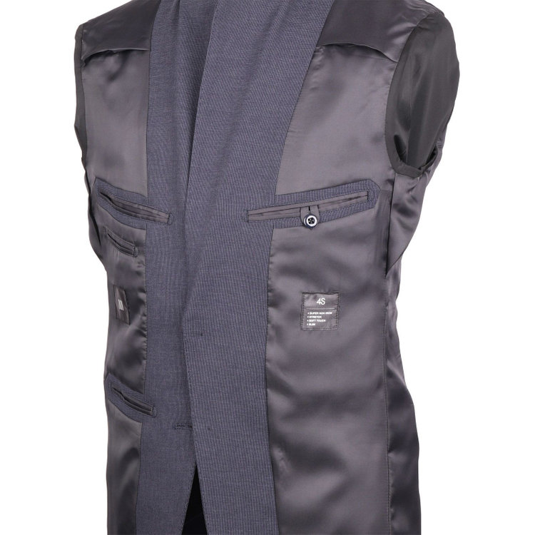 スーツセレクト 【発送在庫あり】【SLIM TAPERED_2】【春夏】2釦シングルスーツ 0タック/ネイビー×ハウンドトゥース/ウエストシャーリング/4S/※パンツ裾上げ済仕様 ネイビー系(紺)