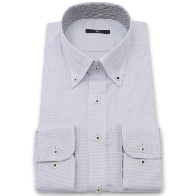 SUIT SELECT　アウトレット 【WEB限定/OUTLET/汚れ・キズ等有】【BLACK LINE】【形態安定】ボタンダウンドレスワイシャツ/ライトグレー×ドビー/襟袖裏別布：チェック グレー中間