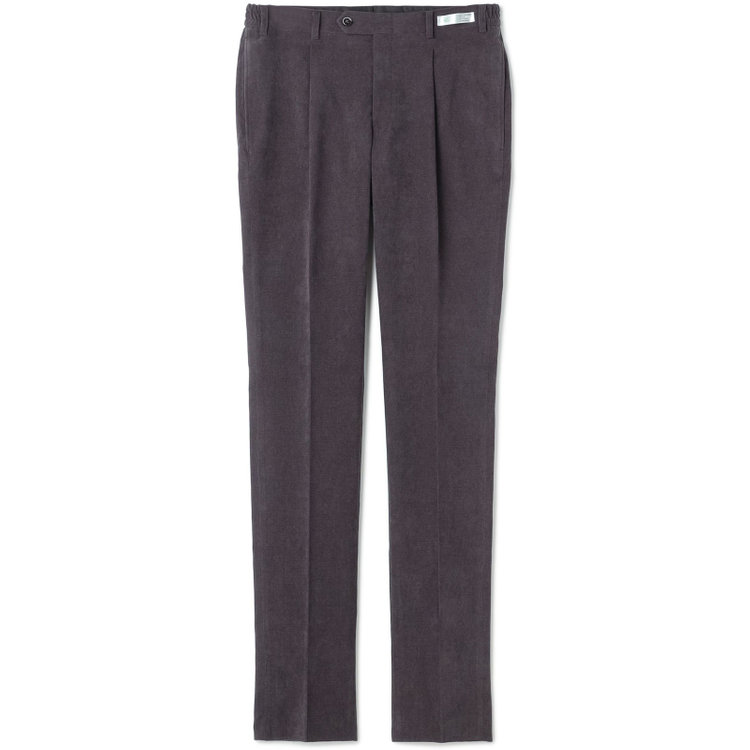 シルバーライン 【CLASSICO TAPERED】【秋冬】ポリエステル1タックテーパードパンツ/グレー×コーデュロイ/シャーリング仕様/4S SUSTAINABLE/※裾上げ必要 グレー濃色