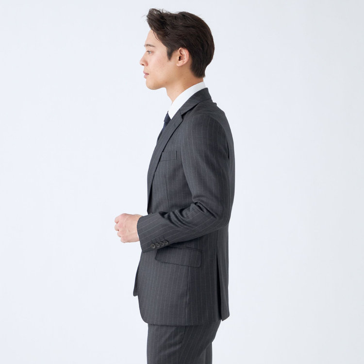 シルバーライン 【発送在庫あり】【CLASSICO TAPERED】【秋冬】2釦シングルスーツ 1タック/グレー×ストライプ/CANONICO 1663 fabric made in italy/※裾上げ必要 グレー中間