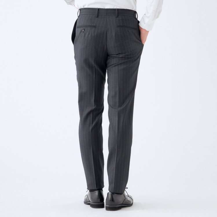 シルバーライン 【発送在庫あり】【CLASSICO TAPERED】【秋冬】2釦シングルスーツ 1タック/グレー×ストライプ/CANONICO 1663 fabric made in italy/※裾上げ必要 グレー中間