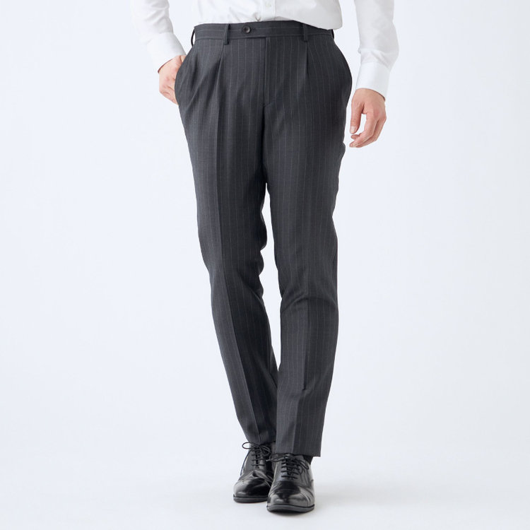 シルバーライン 【発送在庫あり】【CLASSICO TAPERED】【秋冬】2釦シングルスーツ 1タック/グレー×ストライプ/CANONICO 1663 fabric made in italy/※裾上げ必要 グレー中間