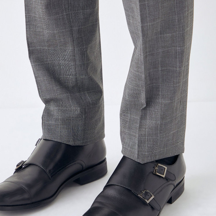 ブラックライン 【SLIM TAPERED】【春夏】0タックテーパードパンツ/グレー×チェック/ウエストムーブ/ウォッシャブル/4S SUSTAINABILITY&ECOLOGY FABRIC/※裾上げ必要 グレー中間