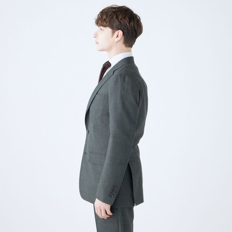 シルバーライン 【CLASSICO TAPERED】【春夏】3釦段返りシングルスーツ 2タック/カーキ×ハウンドトゥース/ウエストムーブ/NEW ZEALAND WOOL MIX/※裾上げ必要 黄淡色