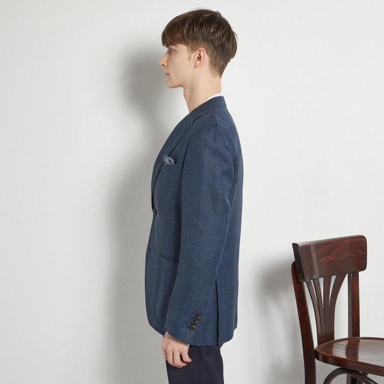 シルバーライン 【CLASSICO TAPERED】【春夏】ウールリネン2釦シングルジャケット/ネイビー/パッチポケット/MARZOTTO 青中間
