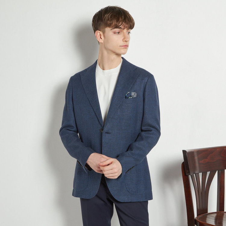 シルバーライン 【CLASSICO TAPERED】【春夏】ウールリネン2釦シングルジャケット/ネイビー/パッチポケット/MARZOTTO 青中間