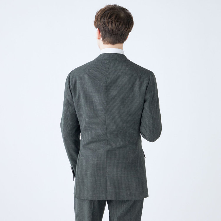 シルバーライン 【CLASSICO TAPERED】【春夏】3釦段返りシングルスーツ 2タック/カーキ×ハウンドトゥース/ウエストムーブ/NEW ZEALAND WOOL MIX/※裾上げ必要 黄淡色