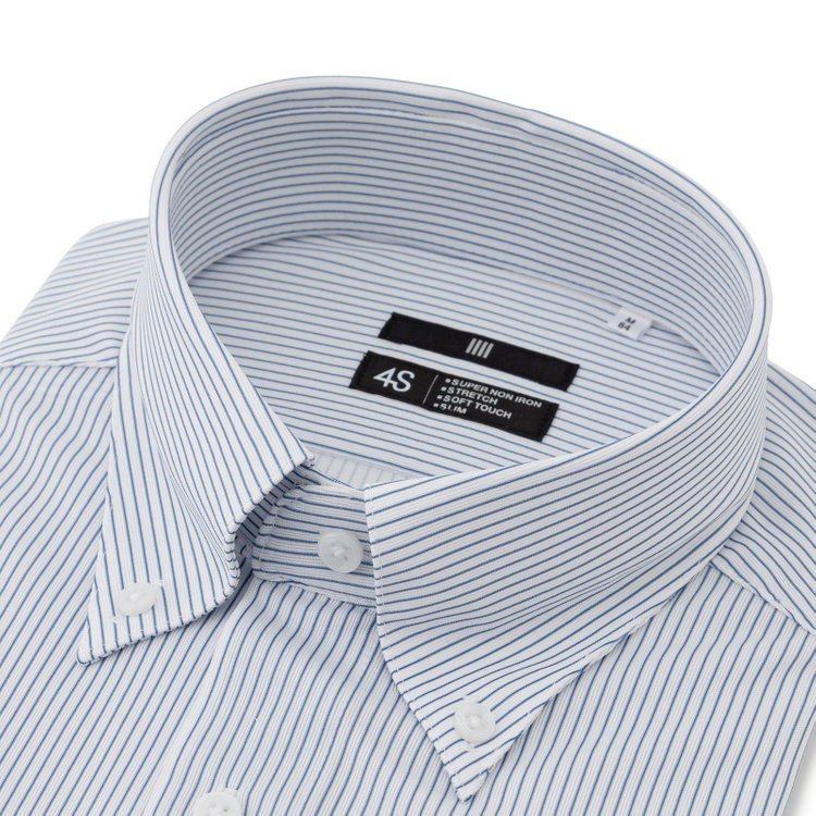 ブラックライン 【発送在庫あり】【WEB限定】【BLACK LINE】ボタンダウンワイシャツ/ホワイト×ネイビーストライプ/「4S」スーパーノンアイロン・ストレッチ 青中間