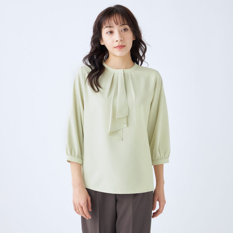 シルバーライン 【SILVER LINE/7分袖】タイ付き2WAYプルオーバー/グリーン/「ウォッシャブル可能」「2WAYストレッチ」「防シワ」「UV加工」「接触冷感」「透け軽減」 緑中間