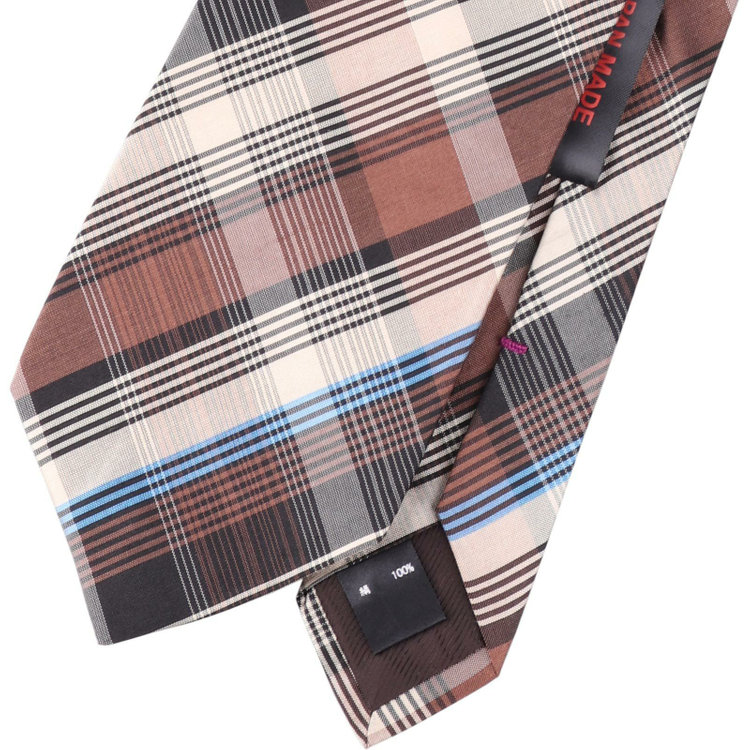 ブラックライン 【発送在庫あり】【SL】シルクチェックネクタイ 8.5cm幅/ブラウン×ベージュ/JAPAN MADE ブラウン系(茶)