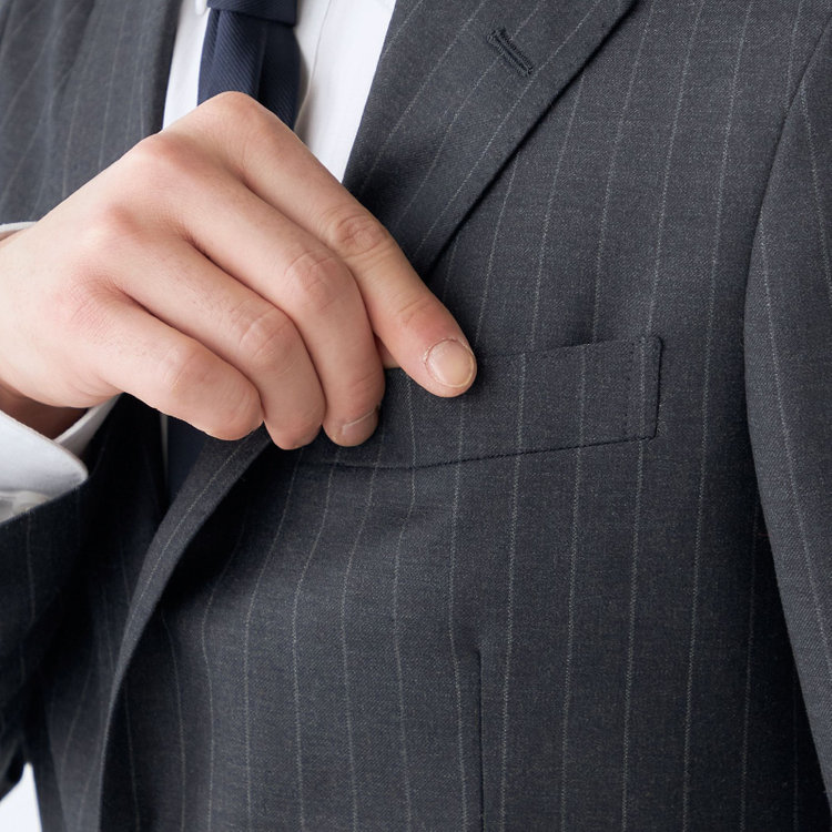 シルバーライン 【発送在庫あり】【CLASSICO TAPERED】【秋冬】2釦シングルスーツ 1タック/グレー×ストライプ/CANONICO 1663 fabric made in italy/※裾上げ必要 グレー中間