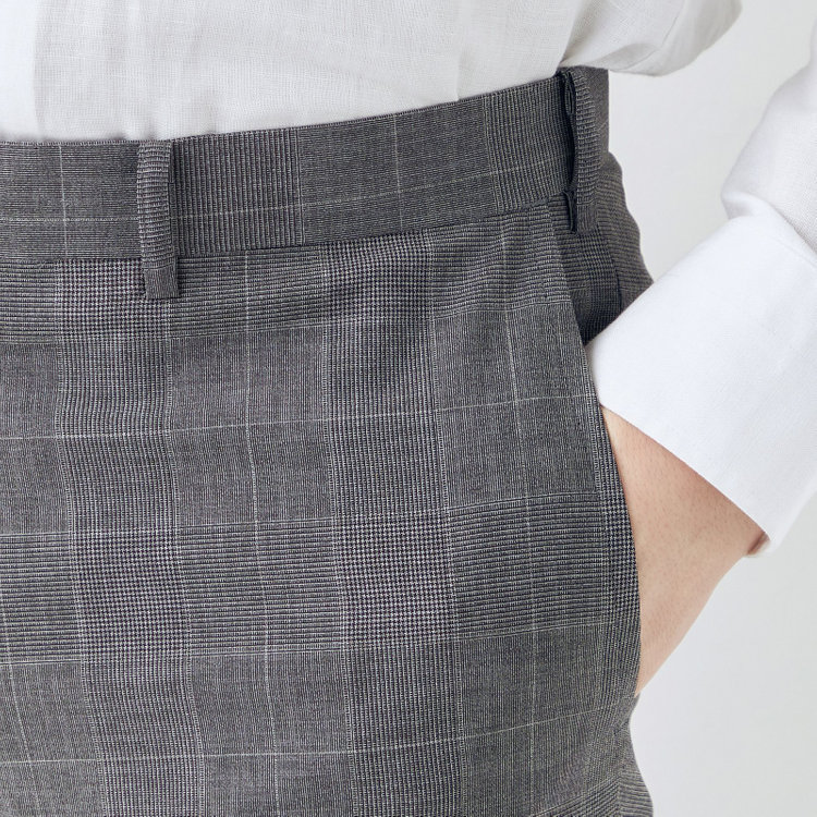 ブラックライン 【SLIM TAPERED】【春夏】0タックテーパードパンツ/グレー×チェック/ウエストムーブ/ウォッシャブル/4S SUSTAINABILITY&ECOLOGY FABRIC/※裾上げ必要 グレー中間