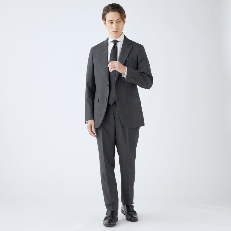 シルバーライン 【CLASSICO TAPERED】【年間】スペアパンツ付き/2釦シングルスーツ 1タック/グレー×ストライプ/ウエストシャーリング仕様/ウォッシャブル/※裾上げ必要 グレー中間