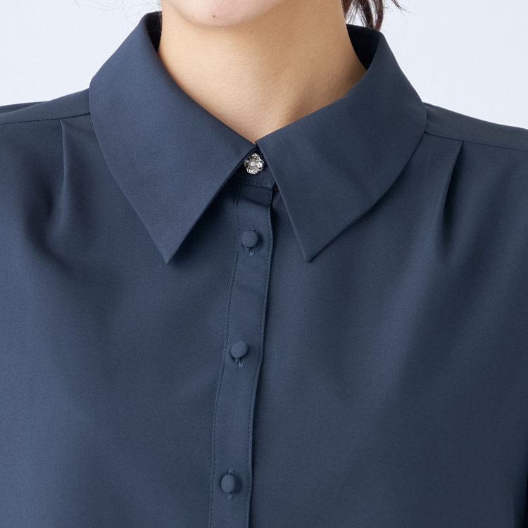 スーツセレクト 【Lady Like BLOUSE】【長袖】袖レース切替えブラウス/ダークネイビー 紺中間