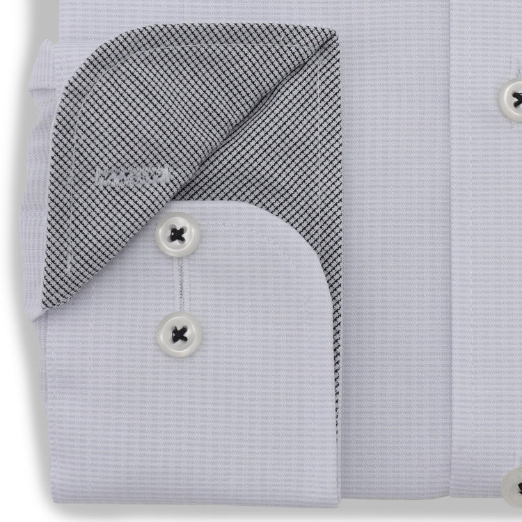 SUIT SELECT　アウトレット 【WEB限定/OUTLET/汚れ・キズ等有】【BLACK LINE】【形態安定】ボタンダウンドレスワイシャツ/ライトグレー×ドビー/襟袖裏別布：チェック グレー中間