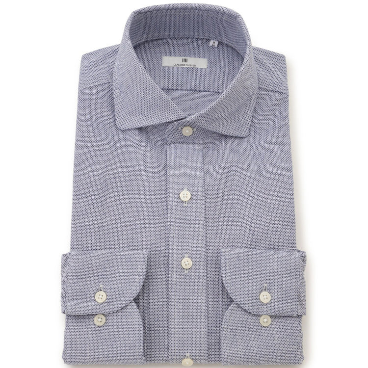 シルバーライン 【発送在庫あり】【CLASSICO TAPERED】ホリゾンタルワイドドレスワイシャツ/ネイビー×レノクロス(からみ織り 青濃色